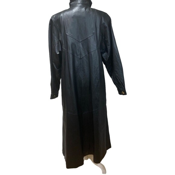 NWOT Damselle L Black Soft Leather Long Trench Coat Duster Flared Swing Womans - Picture 8 of 14